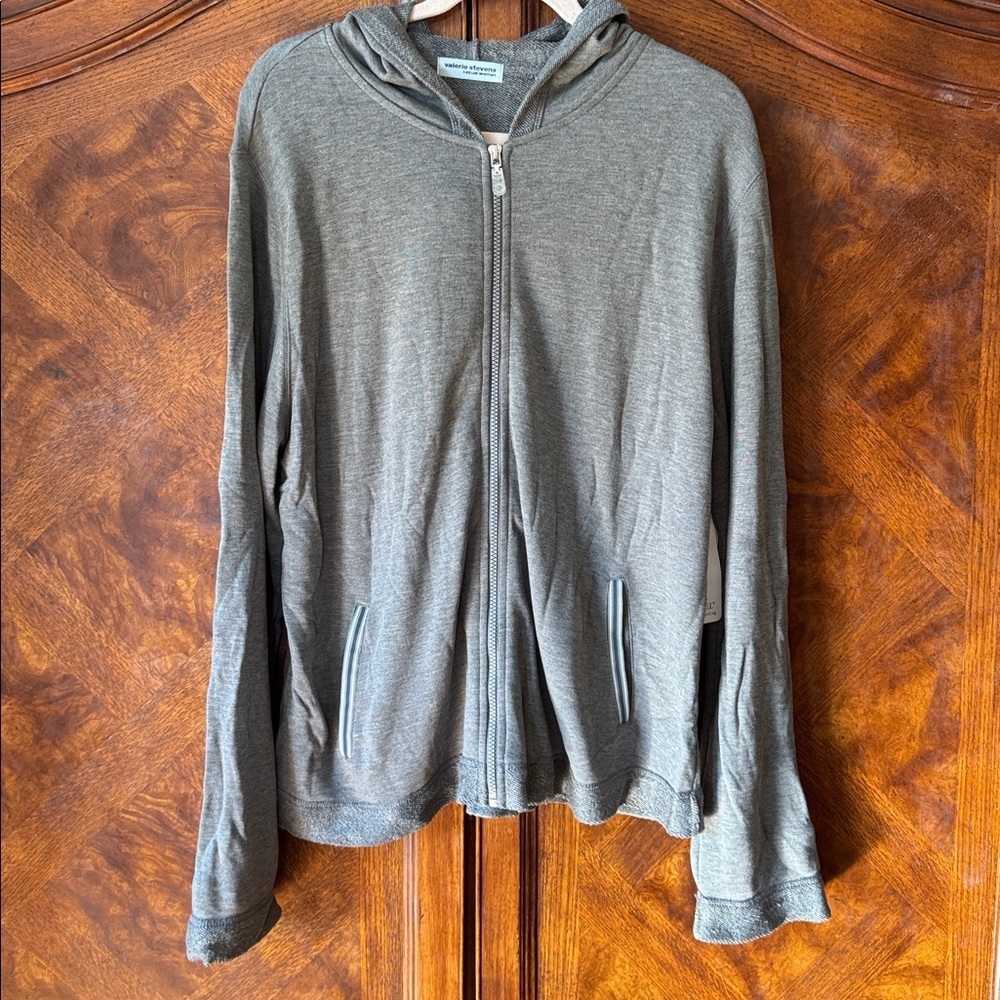 NWT Valerie Stevens Gray Casual Woman Stretch Hoodie zipped sweatshirt size 1X